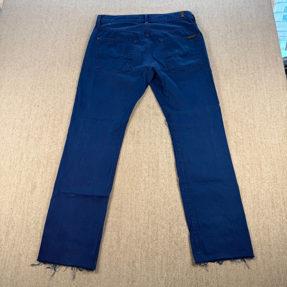 7 For All Mankind Straight Leg Jeans Womens 32 Blue Raw Hem Cotton Denim - Picture 9 of 12